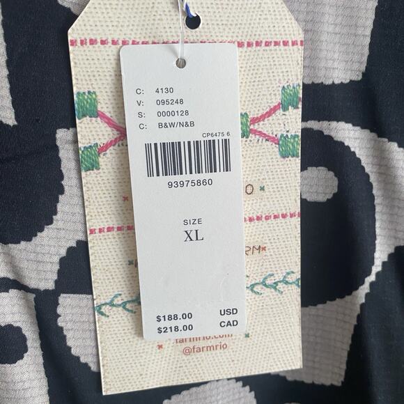 nwt FARM RIO for ANTHROPOLOGIE sz XL Geo Toucan Dress black Off white - Picture 11 of 16